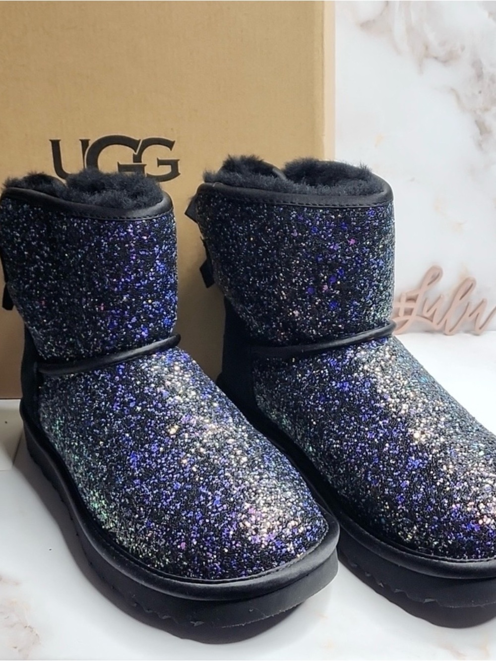 UGG Short Glitter Ankle Boots in Black and Purple